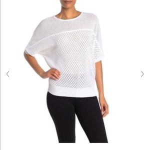 Magaschoni White Open Knit Short Dolman Sleeve Sweater